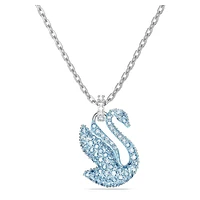 Swan pendant, Swan, Medium, Blue, Rhodium plated by SWAROVSKI