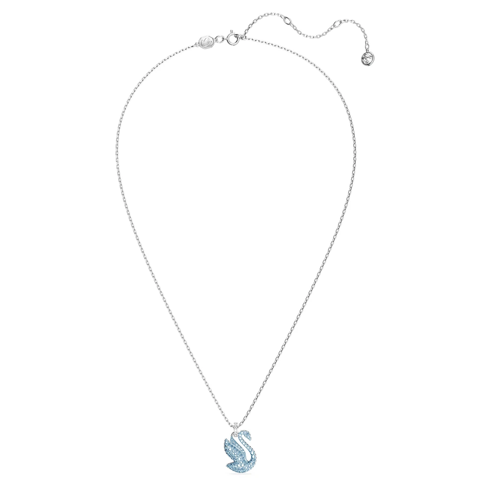 Swan pendant, Swan, Medium, Blue, Rhodium plated by SWAROVSKI