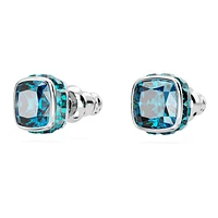 Birthstone stud earrings, Square cut, December, Blue, Rhodium plated by SWAROVSKI