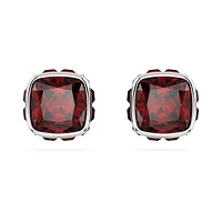 Birthstone stud earrings, Square cut, January, Red, Rhodium plated by SWAROVSKI