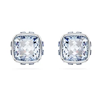 Birthstone stud earrings, Square cut, March, Blue, Rhodium plated by SWAROVSKI
