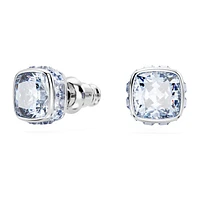 Birthstone stud earrings, Square cut, March, Blue, Rhodium plated by SWAROVSKI