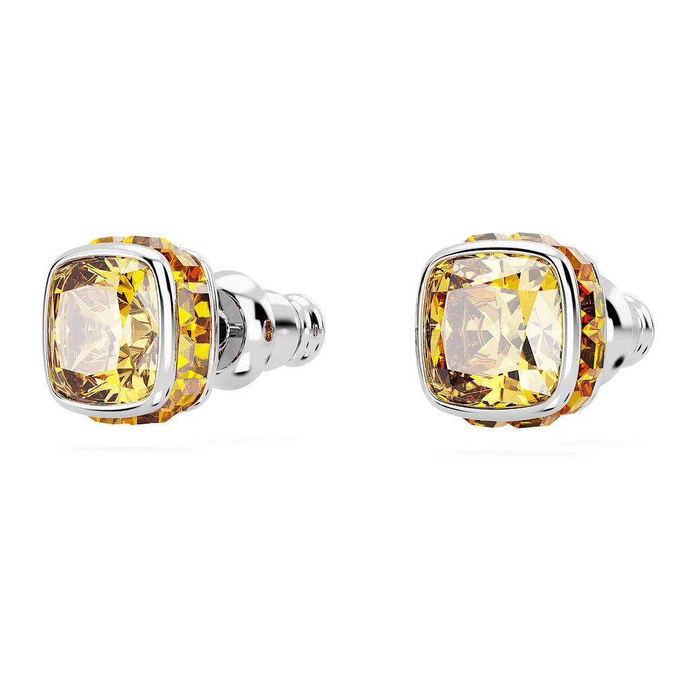 Birthstone stud earrings, Square cut, November, Yellow, Rhodium plated by SWAROVSKI