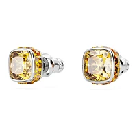 Birthstone stud earrings, Square cut, November, Yellow, Rhodium plated by SWAROVSKI