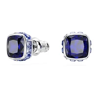 Birthstone stud earrings, Square cut, September, Blue, Rhodium plated by SWAROVSKI