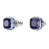 Birthstone stud earrings, Square cut, September, Blue, Rhodium plated by SWAROVSKI