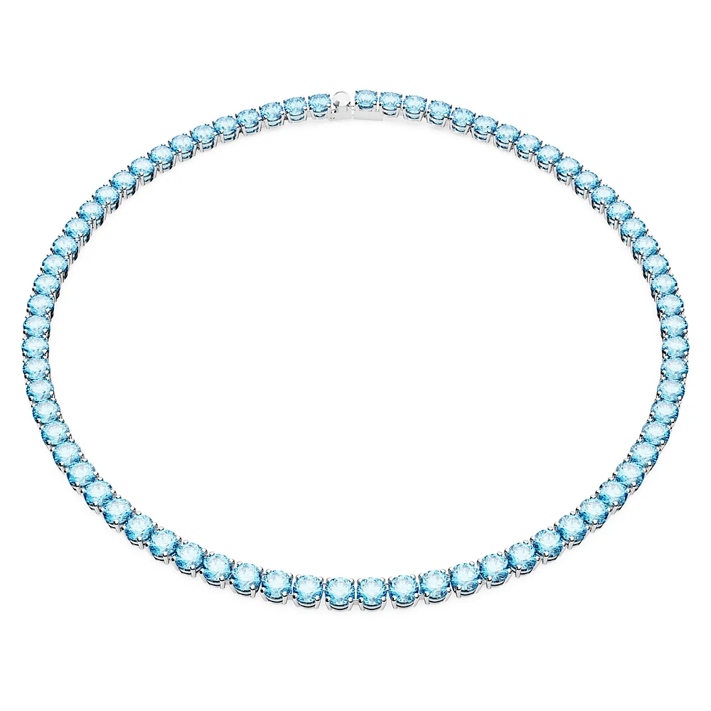 Matrix Tennis necklace, Round cut, Medium, Blue, Rhodium plated by SWAROVSKI