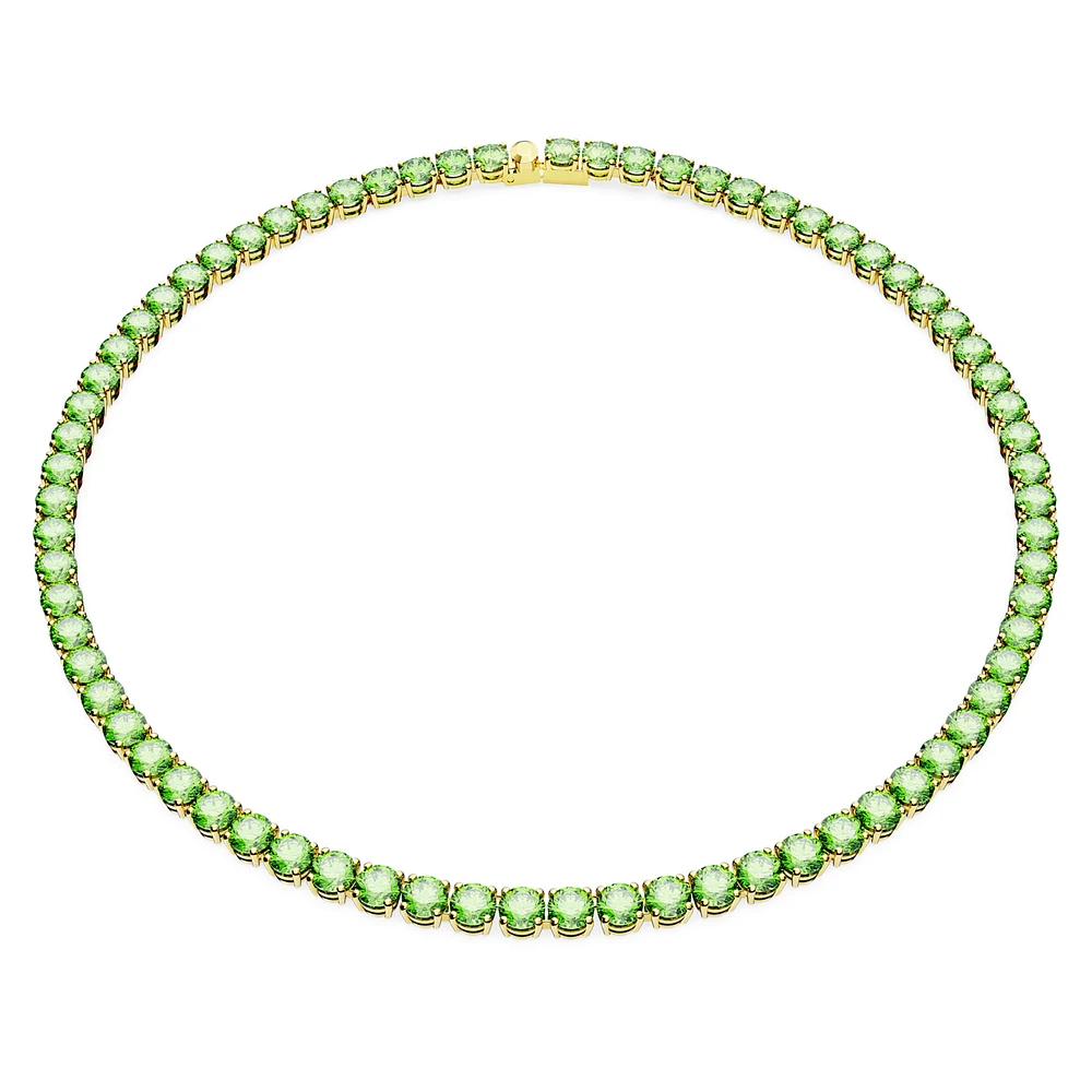 Matrix Tennis necklace, Round cut, Medium, Green, Gold-tone plated by SWAROVSKI