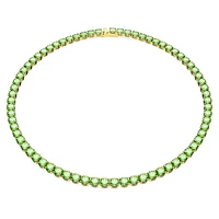Matrix Tennis necklace, Round cut, Medium, Green, Gold-tone plated by SWAROVSKI