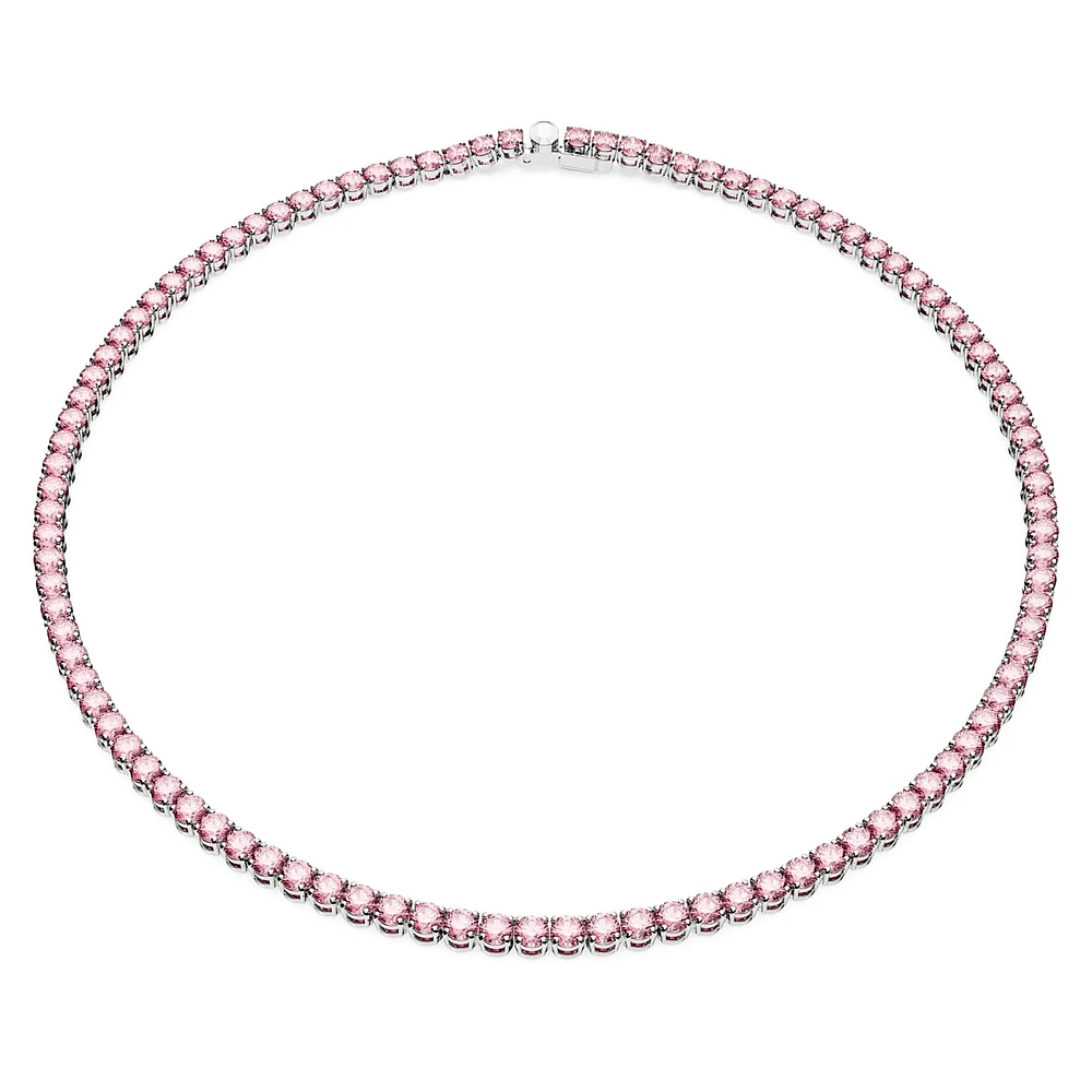 Matrix Tennis necklace, Round cut, Small, Pink, Rhodium plated by SWAROVSKI