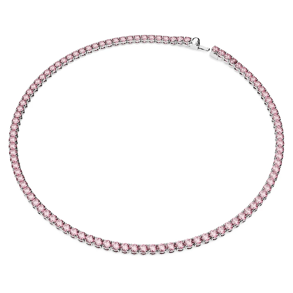Matrix Tennis necklace, Round cut, Small, Pink, Rhodium plated by SWAROVSKI