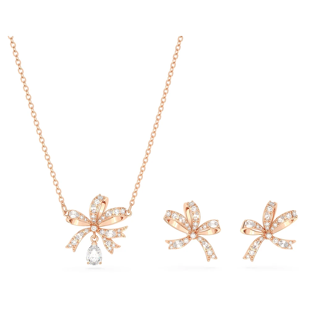 Volta set, Bow, White, Rose gold-tone plated by SWAROVSKI