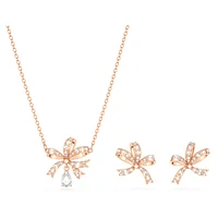Volta set, Bow, White, Rose gold-tone plated by SWAROVSKI