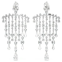 Mesmera clip earrings, Mixed cuts, Chandelier, White, Rhodium plated by SWAROVSKI