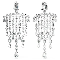 Mesmera clip earrings, Mixed cuts, Chandelier, White, Rhodium plated by SWAROVSKI