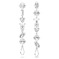 Mesmera drop earrings, Asymmetrical design, Mixed cuts, Long, White, Rhodium plated by SWAROVSKI