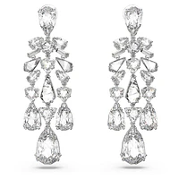 Mesmera clip earrings, Mixed cuts, Chandelier, White, Rhodium plated by SWAROVSKI