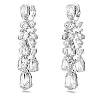Mesmera clip earrings, Mixed cuts, Chandelier, White, Rhodium plated by SWAROVSKI