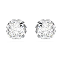Birthstone stud earrings, Square cut, April, White, Rhodium plated by SWAROVSKI