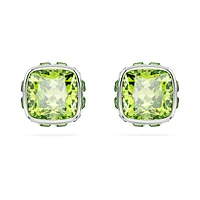 Birthstone stud earrings, Square cut, August, Green, Rhodium plated by SWAROVSKI