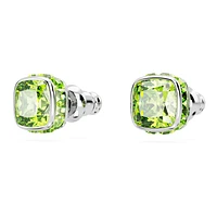 Birthstone stud earrings, Square cut, August, Green, Rhodium plated by SWAROVSKI