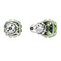 Birthstone stud earrings, Square cut, August, Green, Rhodium plated by SWAROVSKI