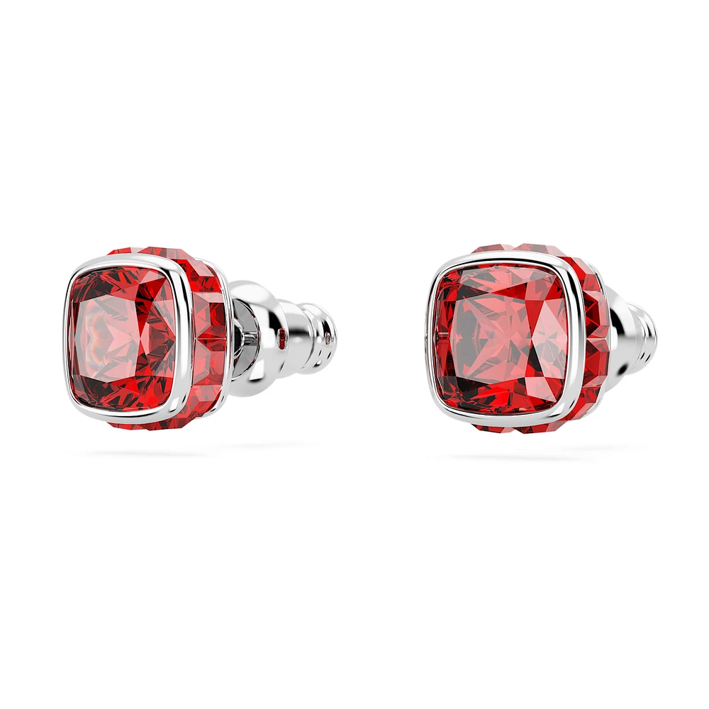 Birthstone stud earrings, Square cut, July, Red, Rhodium plated by SWAROVSKI