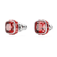 Birthstone stud earrings, Square cut, July, Red, Rhodium plated by SWAROVSKI