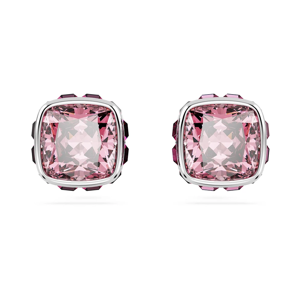 Birthstone stud earrings, Square cut, October, Pink, Rhodium plated by SWAROVSKI