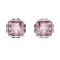 Birthstone stud earrings, Square cut, October, Pink, Rhodium plated by SWAROVSKI