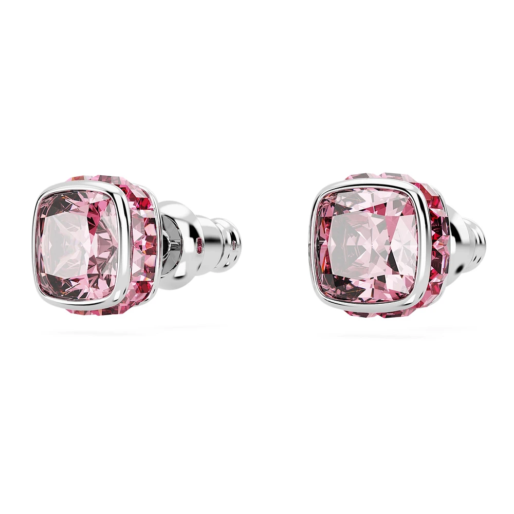 Birthstone stud earrings, Square cut, October, Pink, Rhodium plated by SWAROVSKI