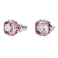 Birthstone stud earrings, Square cut, October, Pink, Rhodium plated by SWAROVSKI