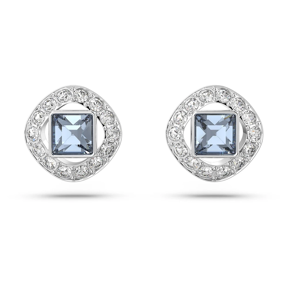 Una Angelic stud earrings, Square cut, Blue, Rhodium plated by SWAROVSKI