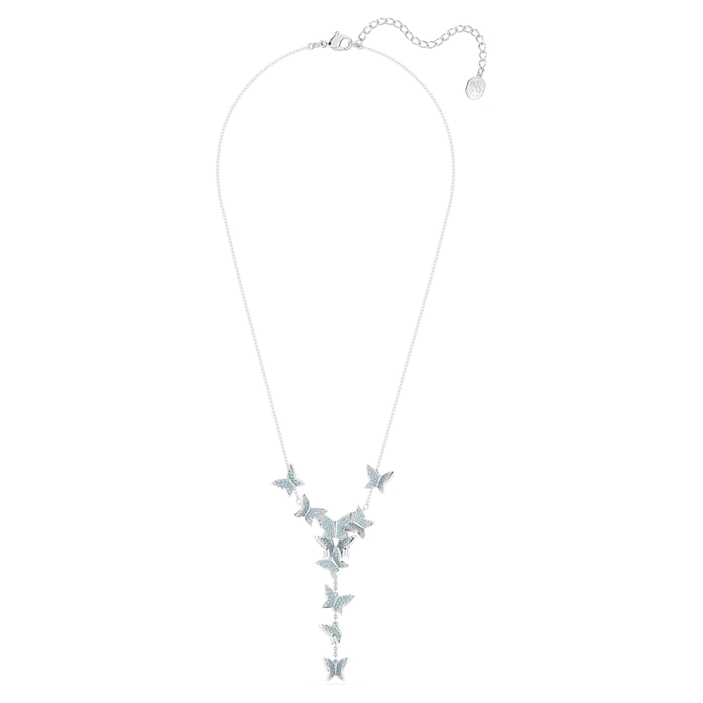 Idyllia Lilia Y necklace, Butterfly, Blue, Rhodium plated by SWAROVSKI