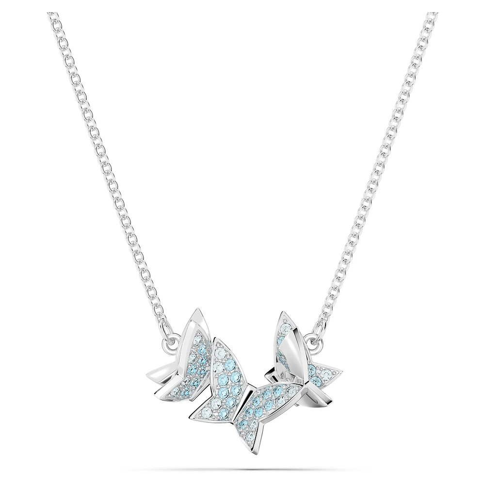 Idyllia Lilia necklace, Butterfly, Blue, Rhodium plated by SWAROVSKI
