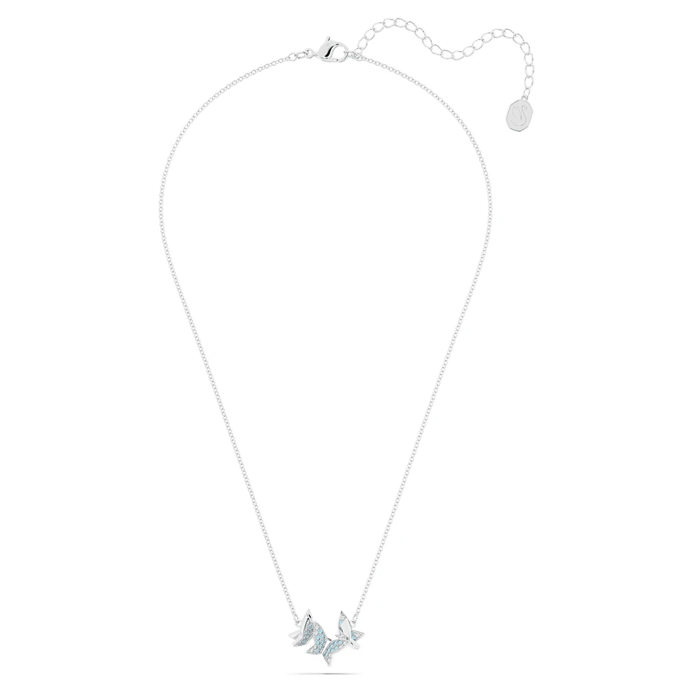 Idyllia Lilia necklace, Butterfly, Blue, Rhodium plated by SWAROVSKI