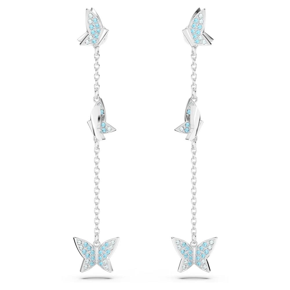 Idyllia Lilia drop earrings, Butterfly, Blue, Rhodium plated by SWAROVSKI