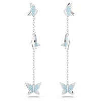 Idyllia Lilia drop earrings, Butterfly, Blue, Rhodium plated by SWAROVSKI