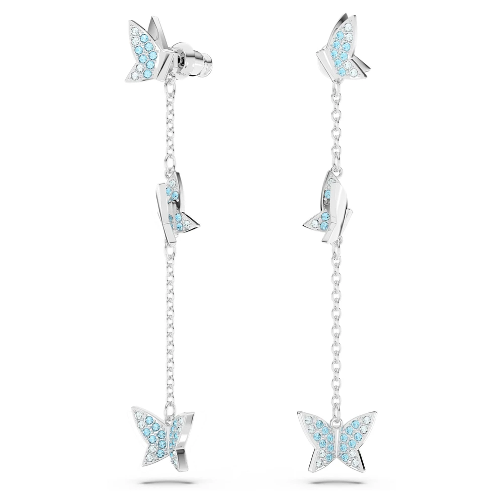 Idyllia Lilia drop earrings, Butterfly, Blue, Rhodium plated by SWAROVSKI