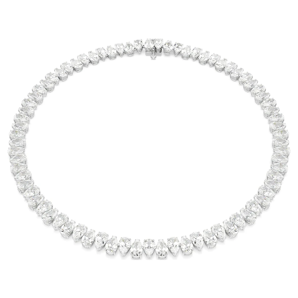Matrix Tennis necklace, Pear cut, White, Rhodium plated by SWAROVSKI