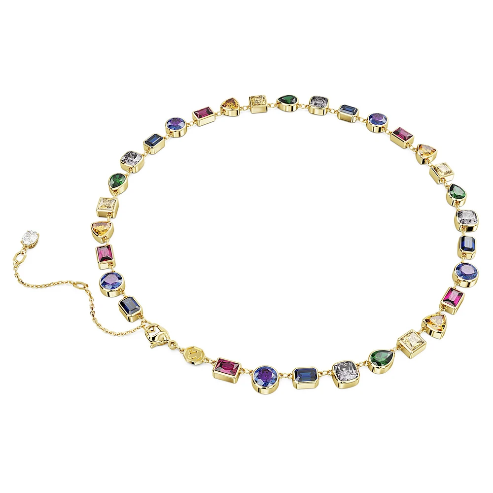 Stilla Tennis necklace, Mixed cuts, Multicoloured, Gold-tone plated by SWAROVSKI