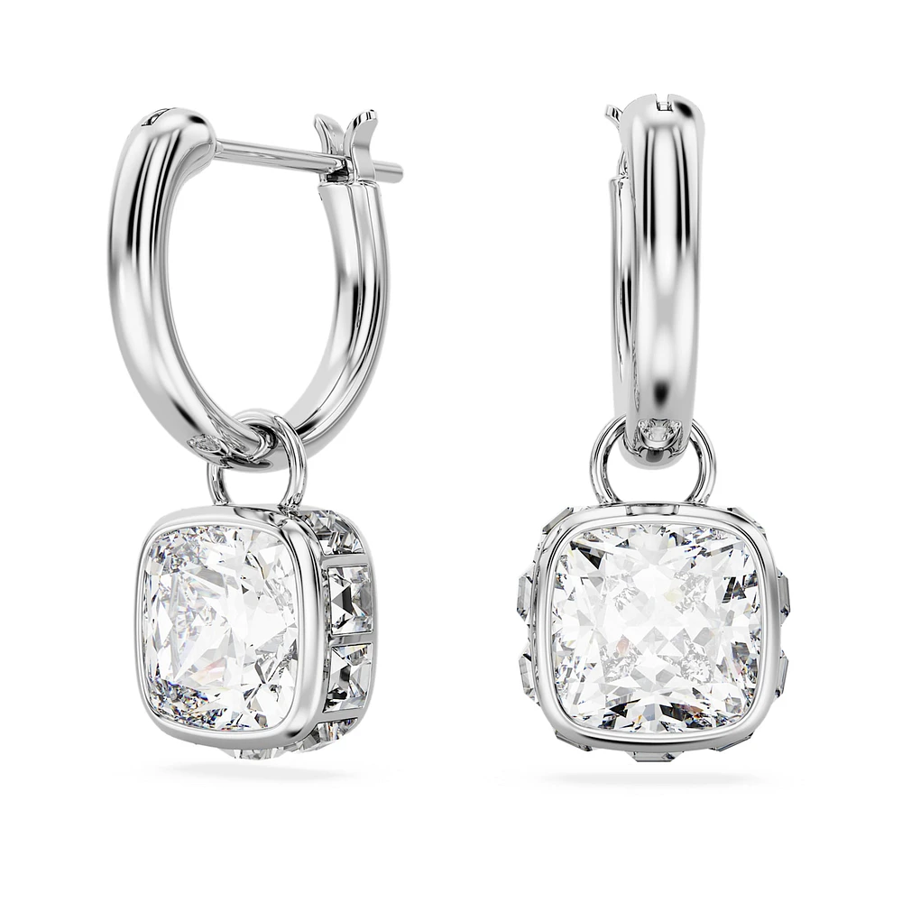 Stilla drop earrings, Square cut, White, Rhodium plated by SWAROVSKI