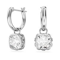Stilla drop earrings, Square cut, White, Rhodium plated by SWAROVSKI