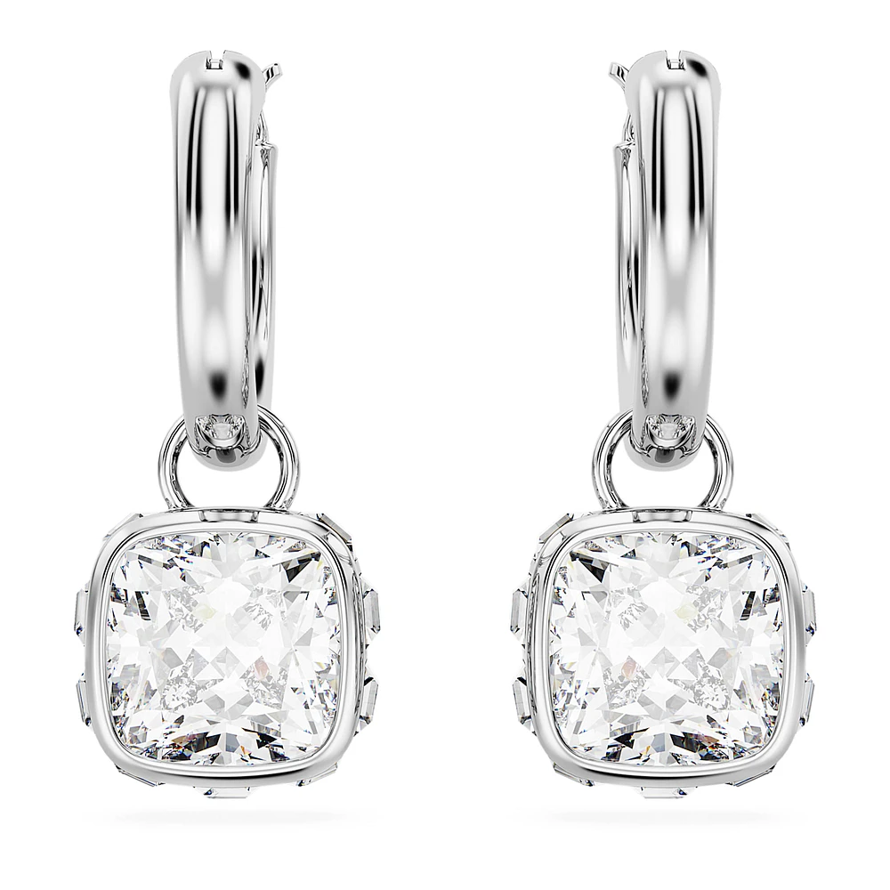 Stilla drop earrings, Square cut, White, Rhodium plated by SWAROVSKI