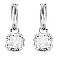 Stilla drop earrings, Square cut, White, Rhodium plated by SWAROVSKI