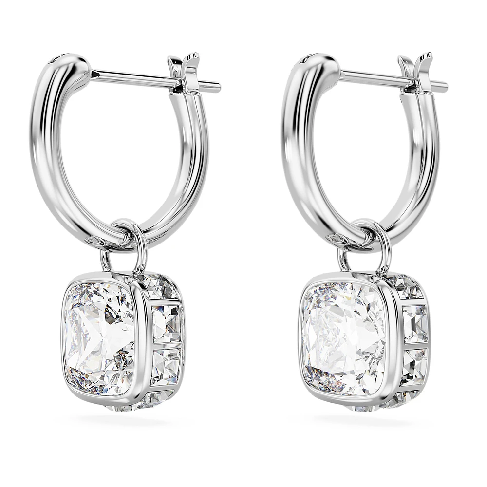 Stilla drop earrings, Square cut, White, Rhodium plated by SWAROVSKI
