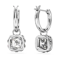 Stilla drop earrings, Square cut, White, Rhodium plated by SWAROVSKI