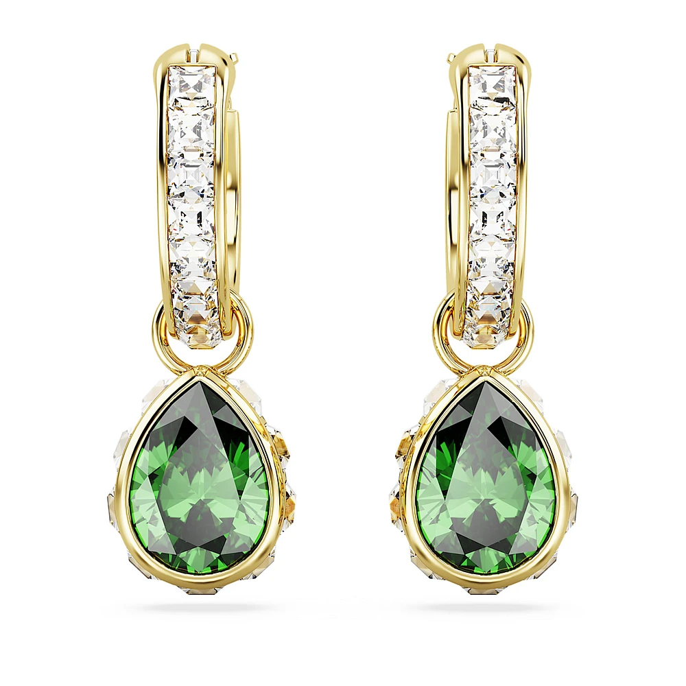 Stilla drop earrings, Pear cut, Green, Gold-tone plated by SWAROVSKI