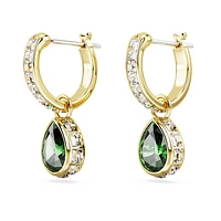 Stilla drop earrings, Pear cut, Green, Gold-tone plated by SWAROVSKI