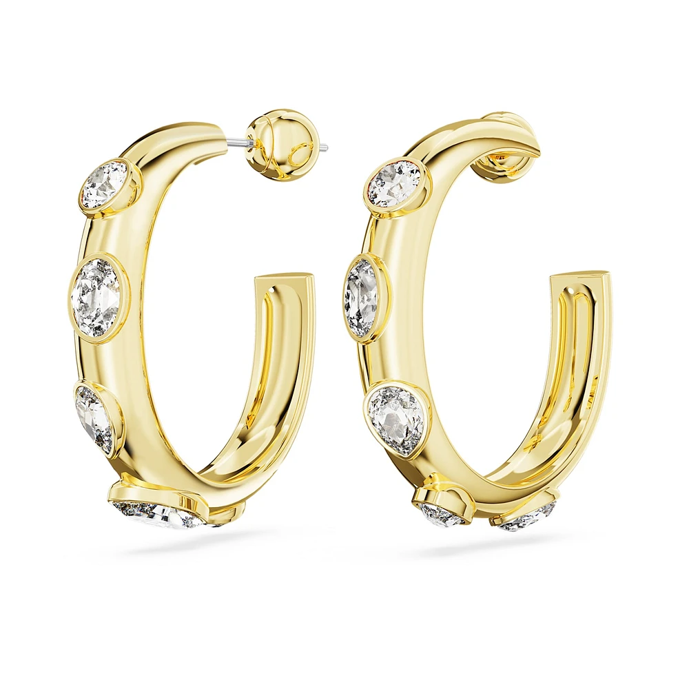Imber hoop earrings, Mixed cuts, White, Gold-tone plated by SWAROVSKI